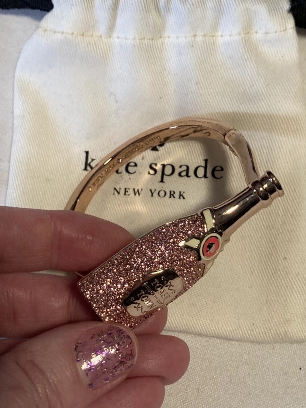 kate spade New York Rose Gold Glitter Bottle Bangle Bracelet
